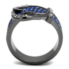 VacationGrabs royal belt style ring with blue and clear stones in a sleek design