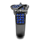 Elegant royal belt style ring adorned with blue and clear crystals for chic women's fashion