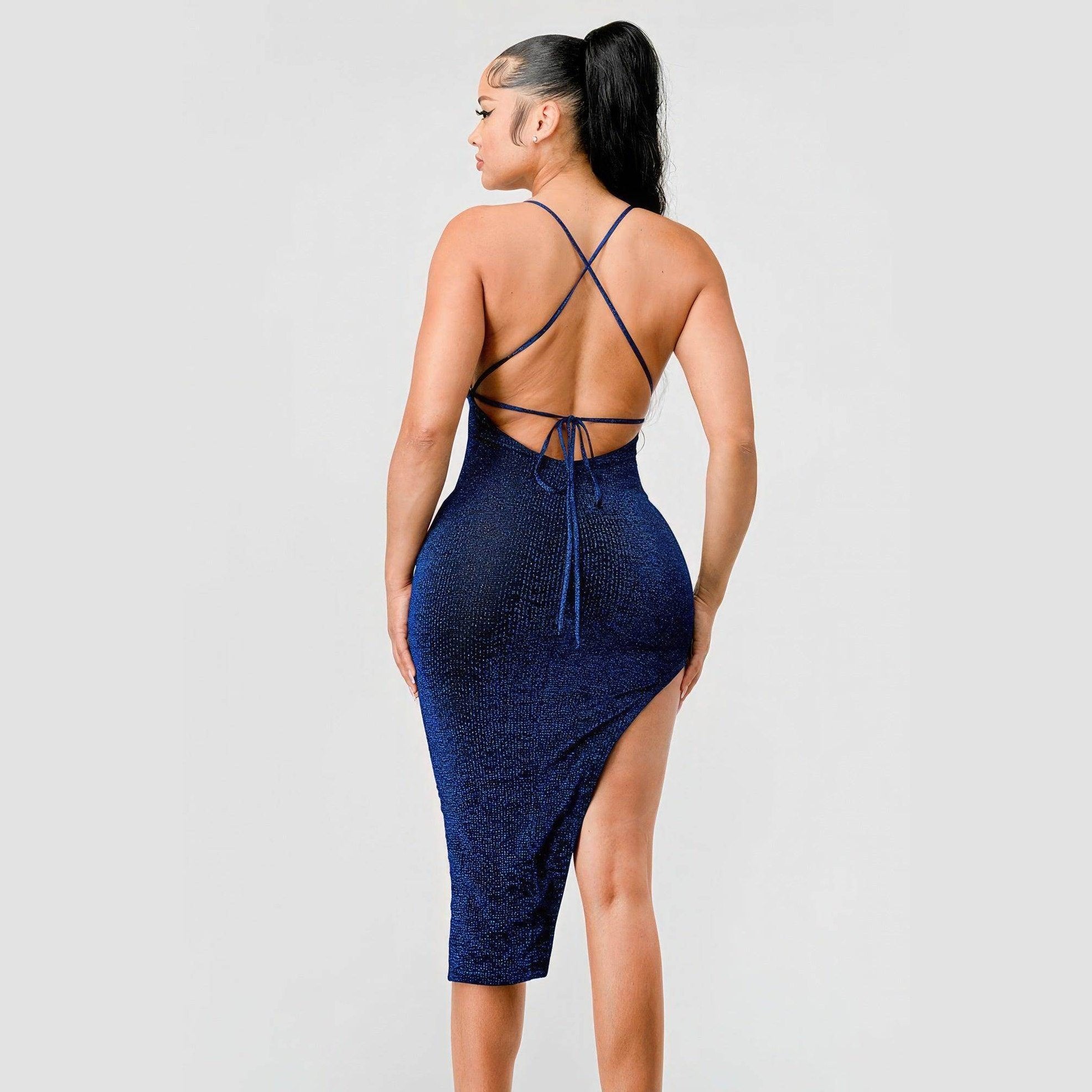 Royal Blue Metallic Glitter Sweetheart Dress - VacationGrabs