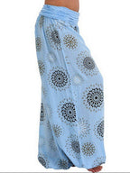 Trendsi ruched full size pants in light blue with stylish floral pattern for women