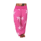 Trendsi ruched full size pants in pink with white star pattern for a stylish look