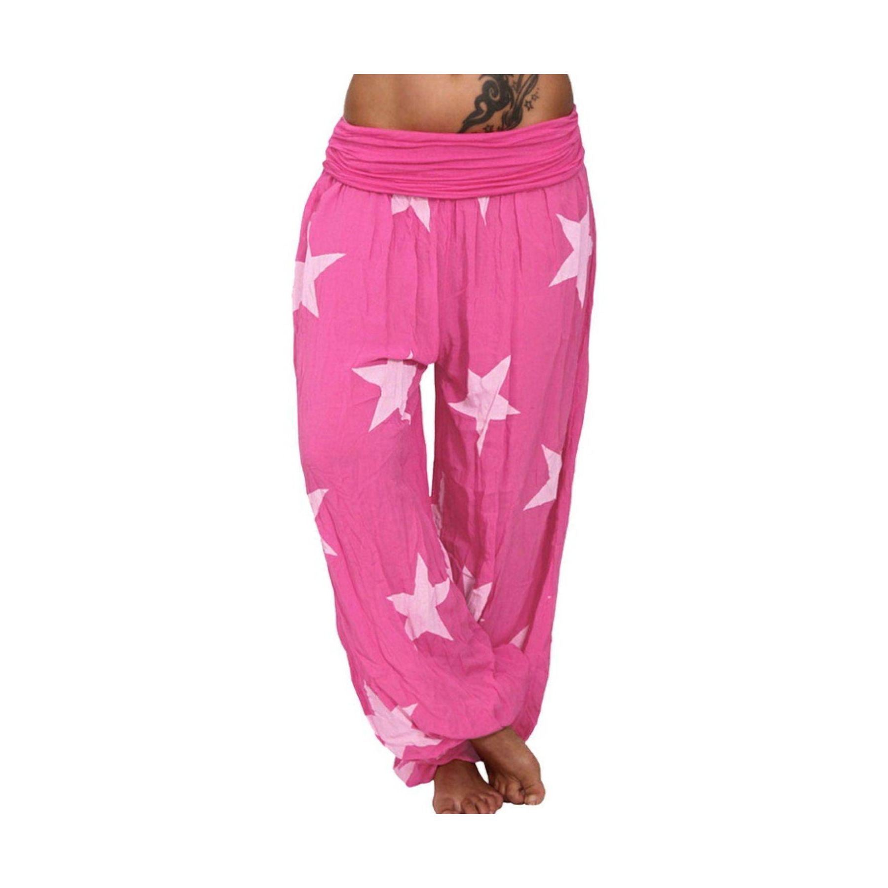 Trendsi ruched full size pants in pink with white star pattern for a stylish look