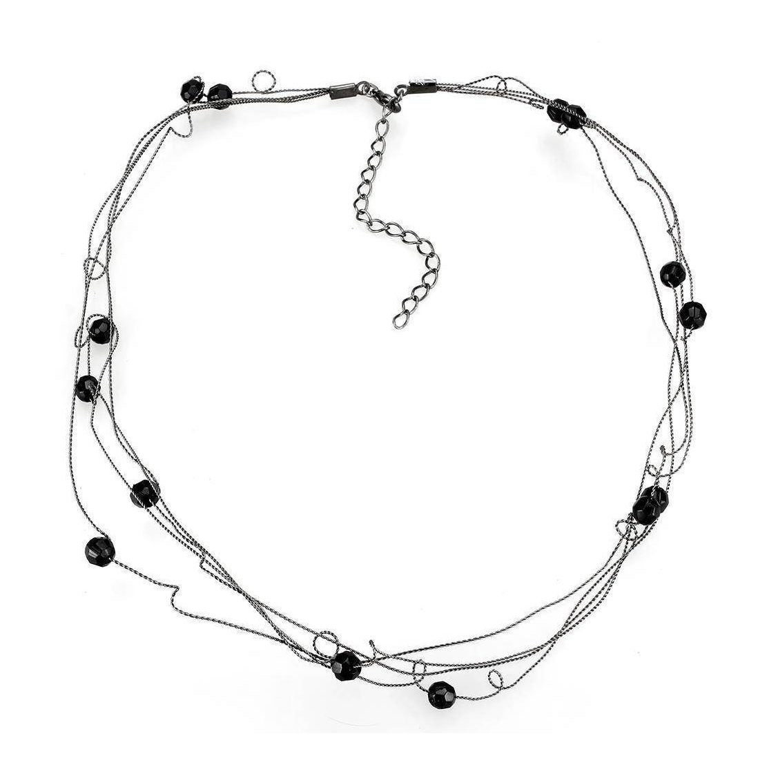 Twisted ruthenium white metal necklace with black beads for an elegant and modern look