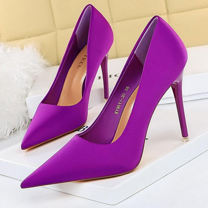 Women's Shoes - Heels Satin Pumps Purple High Heels Stiletto Party Shoes
