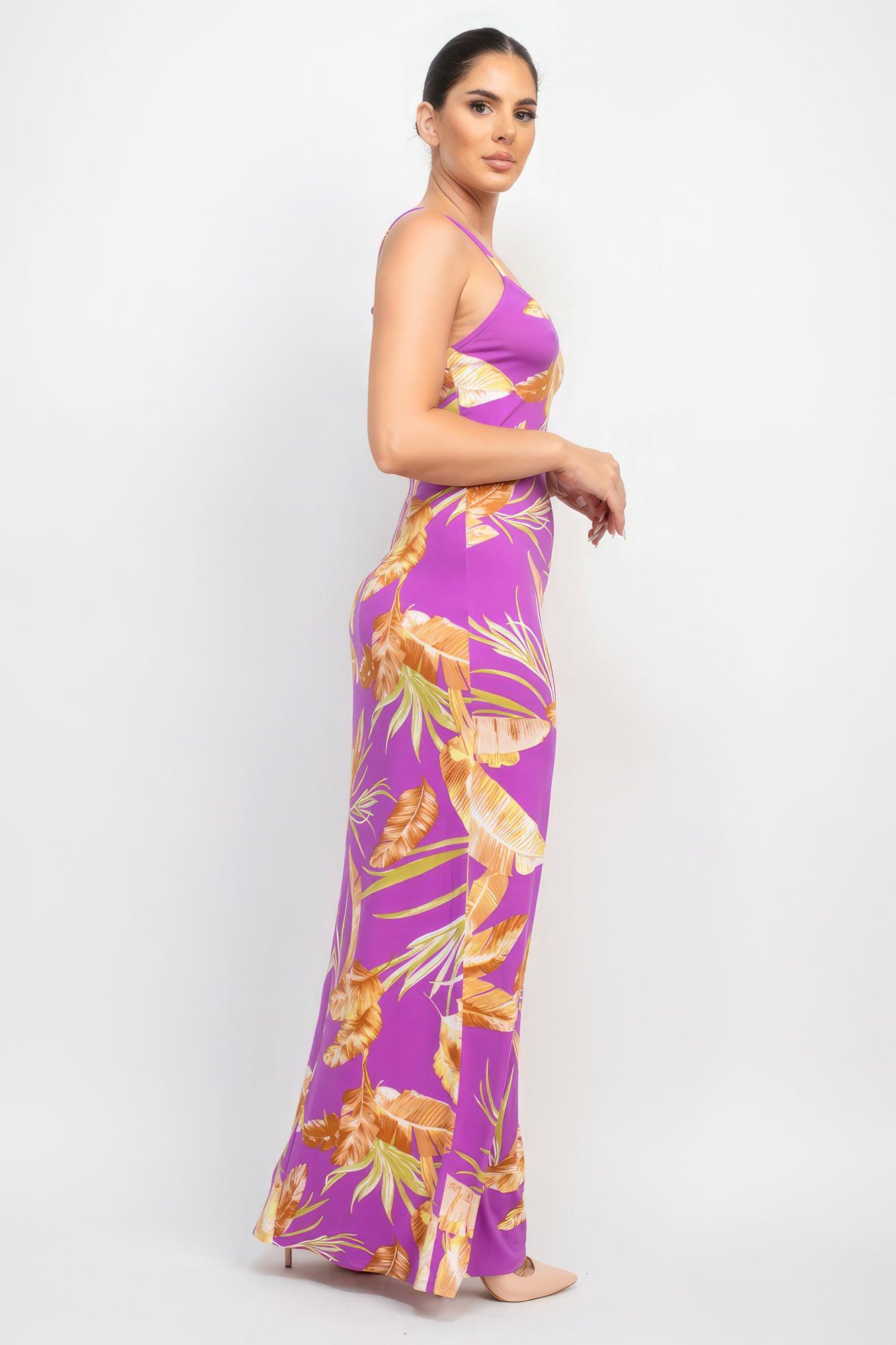 Women's Dresses Scoop Tropical Print Maxi Dress Bright Purple