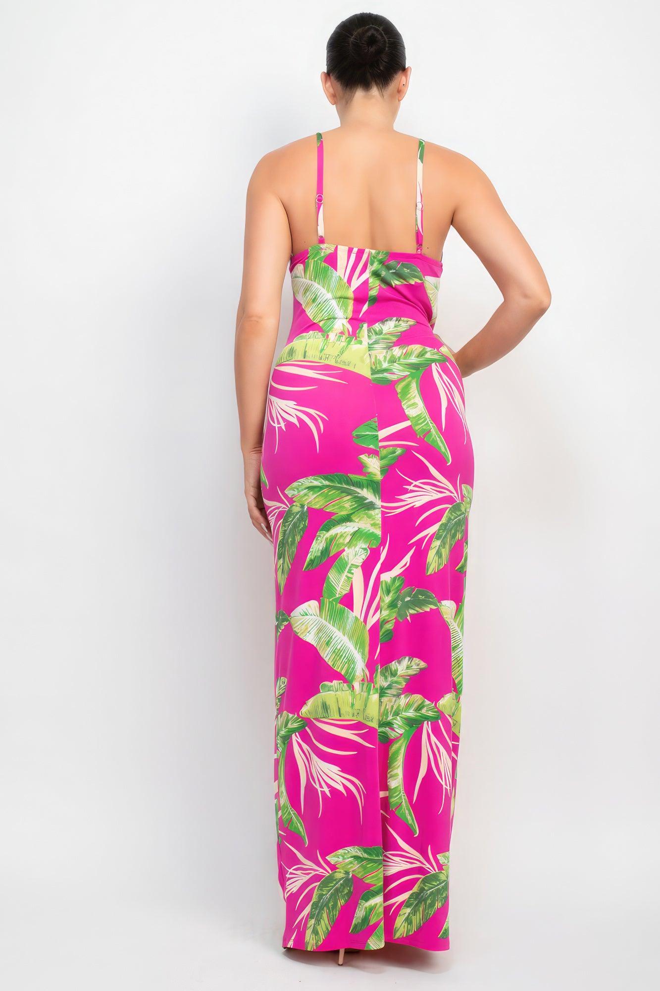 Women's Dresses Scoop Tropical Print Maxi Dress - Fuchsia