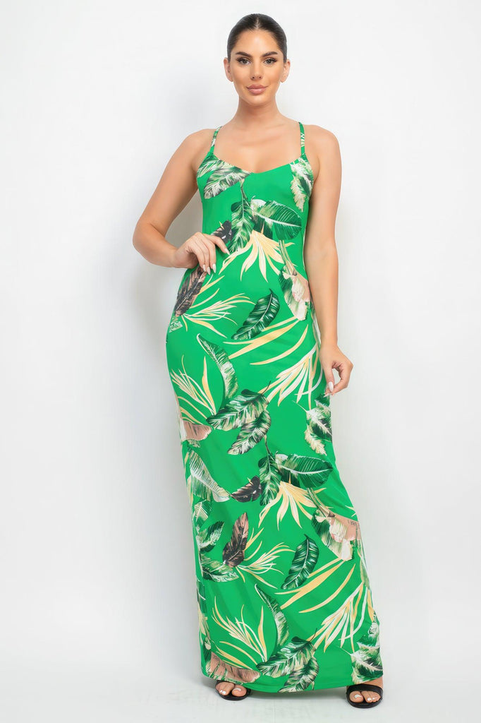 Women's Dresses Scoop Tropical Print Maxi Dress - Green