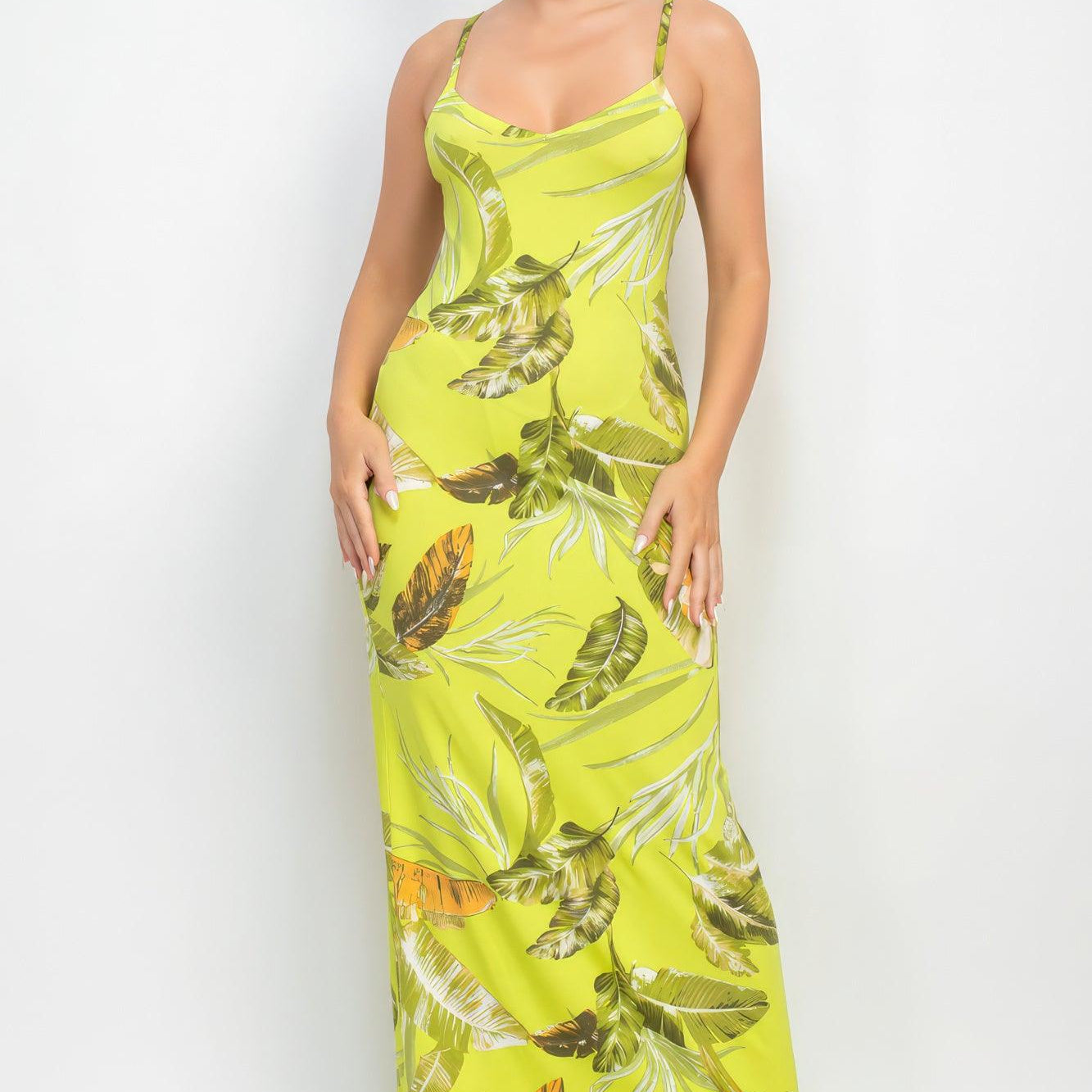 Women's Dresses Scoop Tropical Print Maxi Dress - Lime