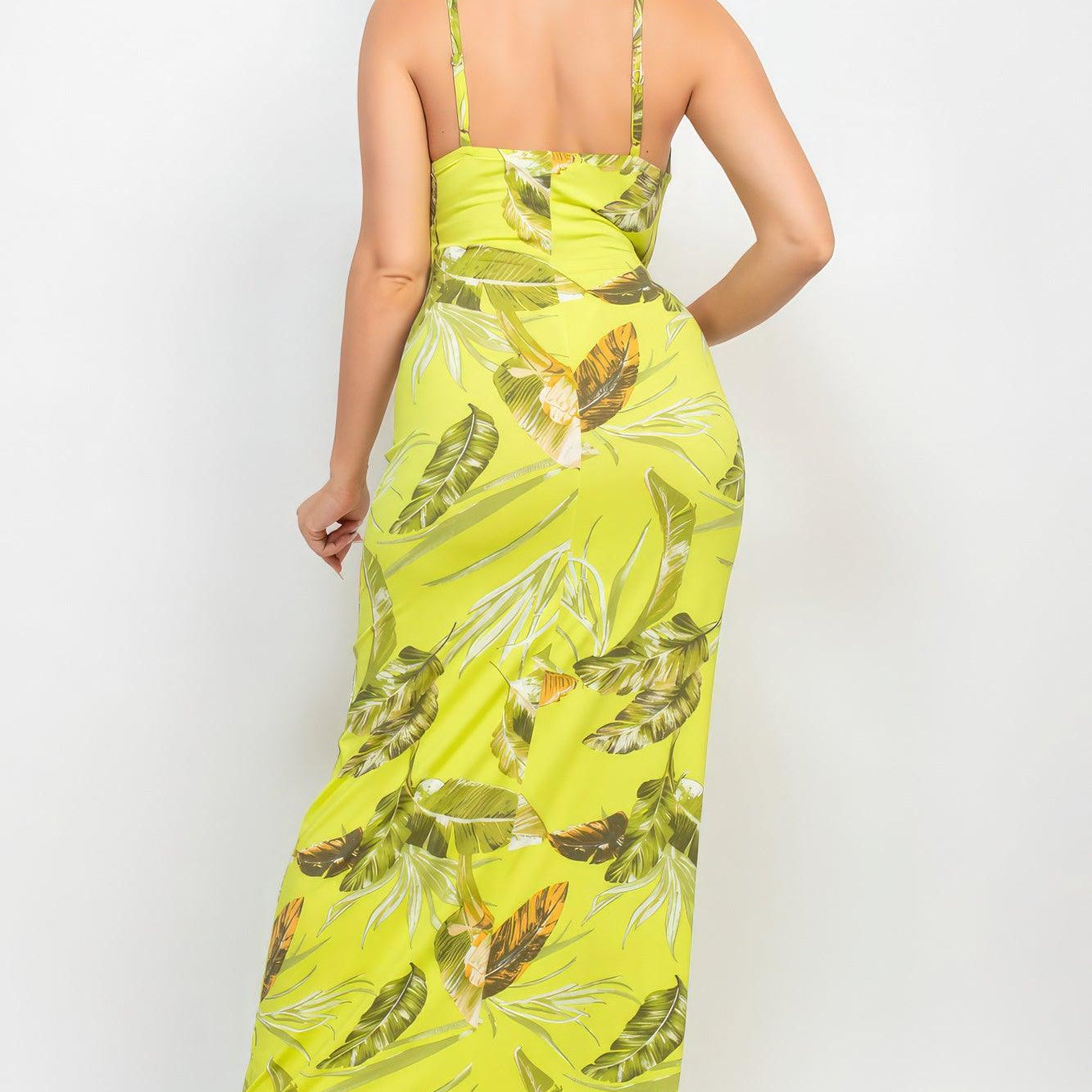 Women's Dresses Scoop Tropical Print Maxi Dress - Lime