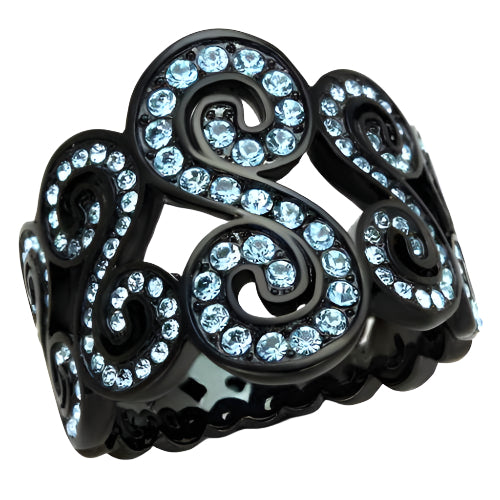 Elegant black ring adorned with sparkling sea blue crystal ring for stylish women