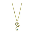 VacationGrabs seahorse charm necklace gold plated with a delicate chain and blue gemstone accent