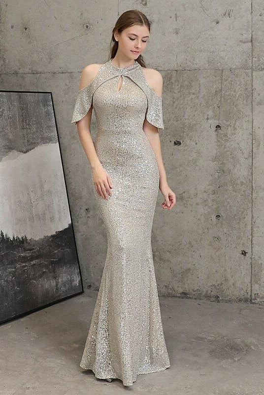 Women's Special Occasion Wear Sequin Evening Dress Hollow Out Elegant Off Shoulder Maxi...