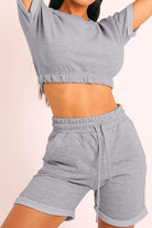 Women's Sleepwear/Loungewear Short Sleeve Cropped Top And Drawstring Shorts Lounge Set