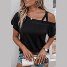 Trendsi black short sleeve summer top with an off-shoulder design, perfect for casual outings