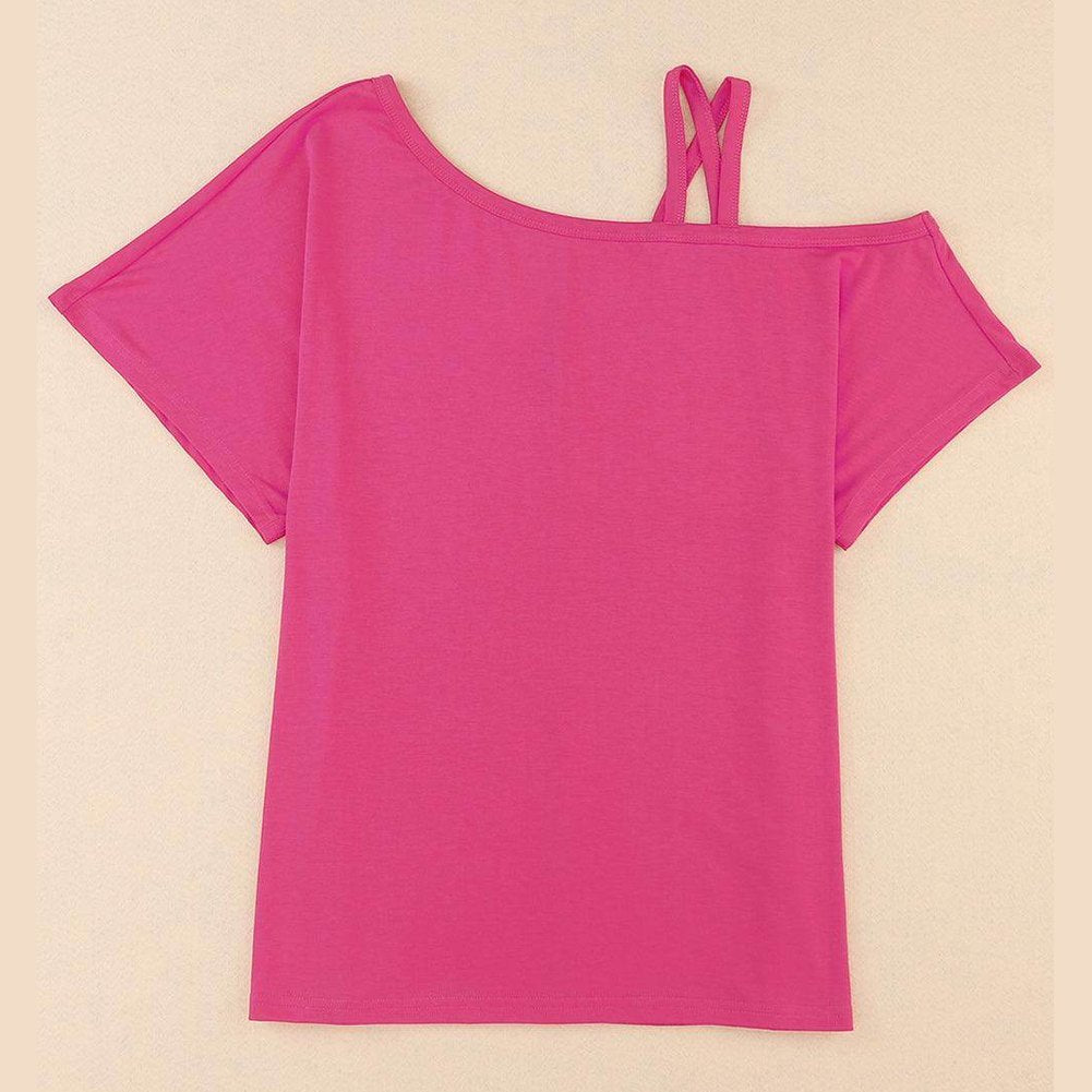 Trendsi women's short sleeve summer top in vibrant pink with stylish crisscross straps