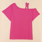 Trendsi women's short sleeve summer top in vibrant pink with stylish crisscross straps