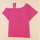 Trendsi women's short sleeve summer top in vibrant pink with stylish strap detail