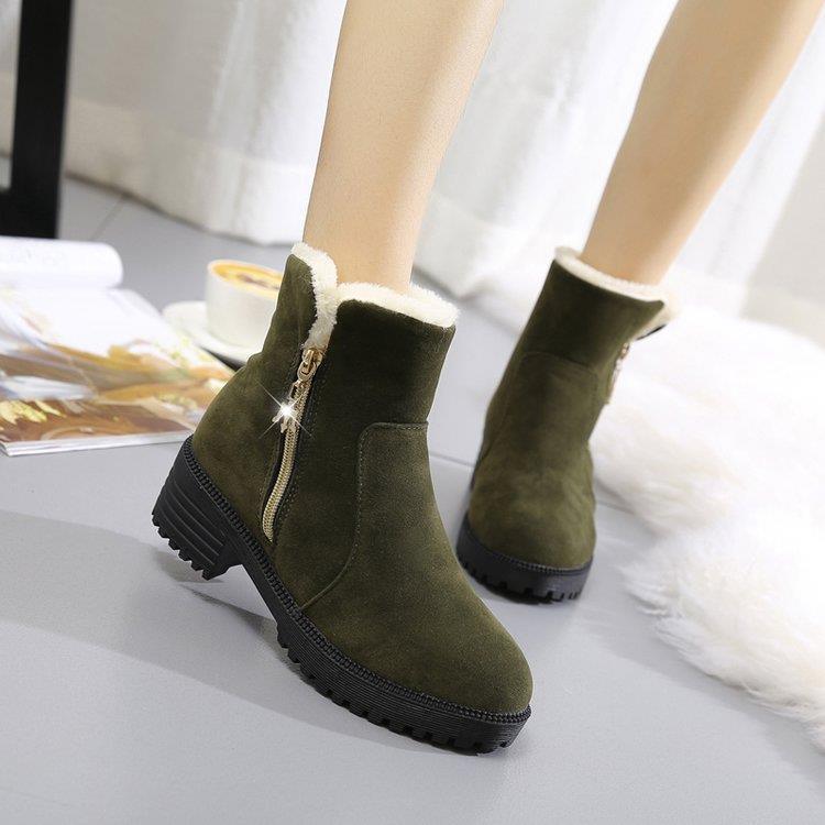 Women's Shoes - Boots Short Suede Side Zip Student Thick Mid-Heel Boots