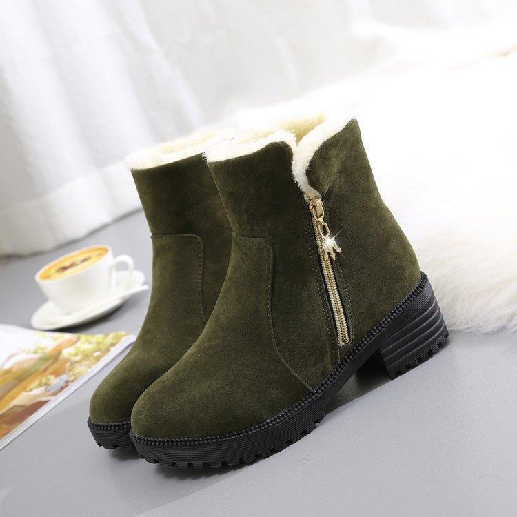 Women's Shoes - Boots Short Suede Side Zip Student Thick Mid-Heel Boots