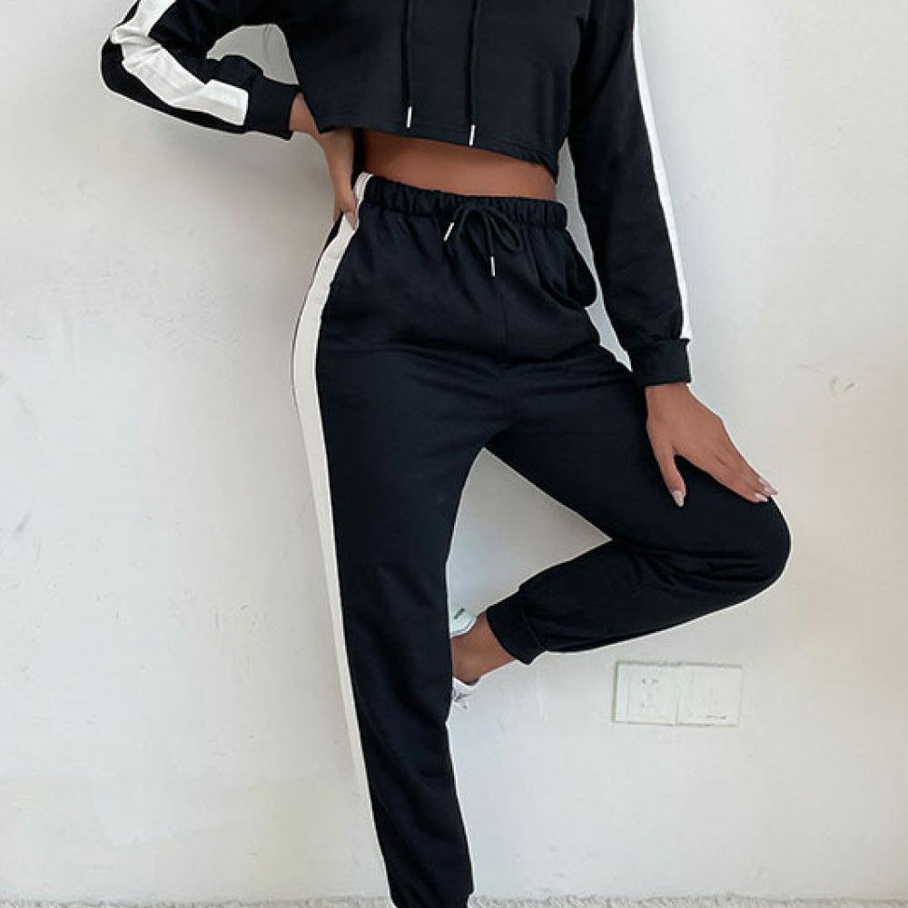 Women's Activewear Side Stripe Cropped Hoodie And Jogger Set