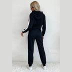 Trendsi Women's Side Stripe Hoodie Jogger Set in Black for a Stylish Active Look