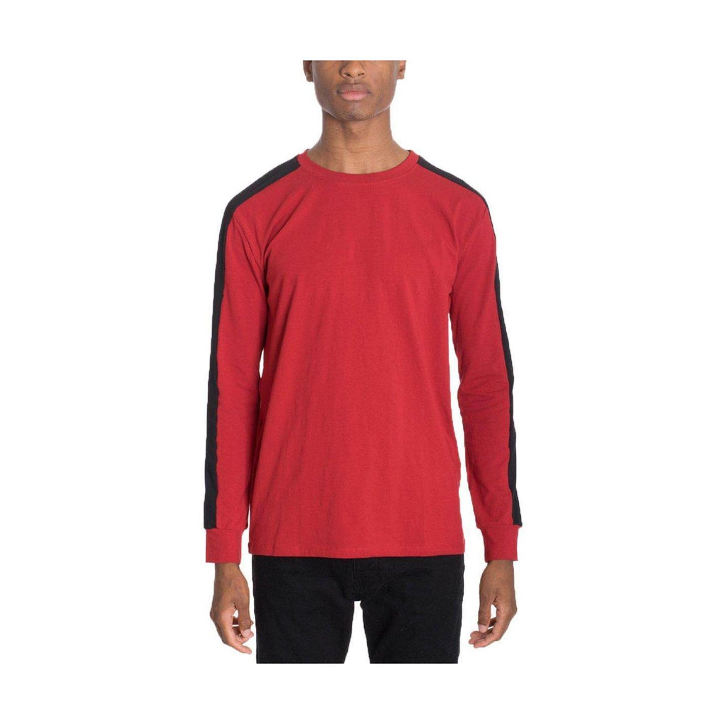VacationGrabs side stripe pullover men in red with long black sleeves for casual style