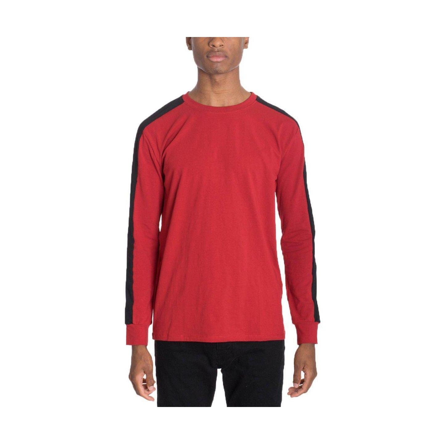 VacationGrabs side stripe pullover men in red with long black sleeves for casual style