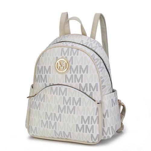 Pink Orpheus signature logo print backpack in cream with stylish design and functional pockets