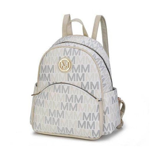 Pink Orpheus signature logo print backpack in cream with stylish design and functional pockets