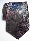 Elegant silk paisley necktie in dark tones featuring vibrant floral patterns for formal occasions