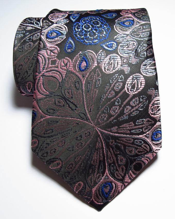 Elegant silk paisley necktie in dark tones featuring vibrant floral patterns for formal occasions