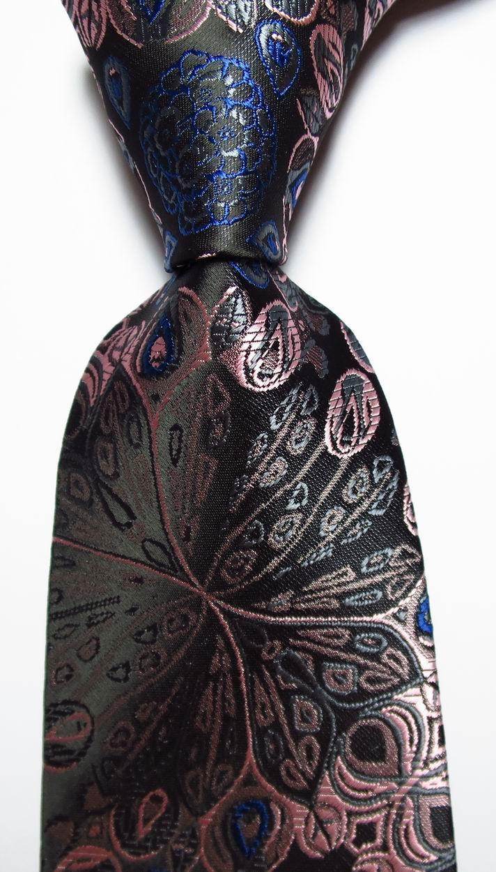 Luxury silk paisley necktie in black and blue with intricate patterns for stylish men's accessories