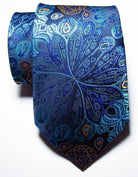 VacationGrabs silk paisley necktie in blue with intricate floral patterns for stylish menswear.