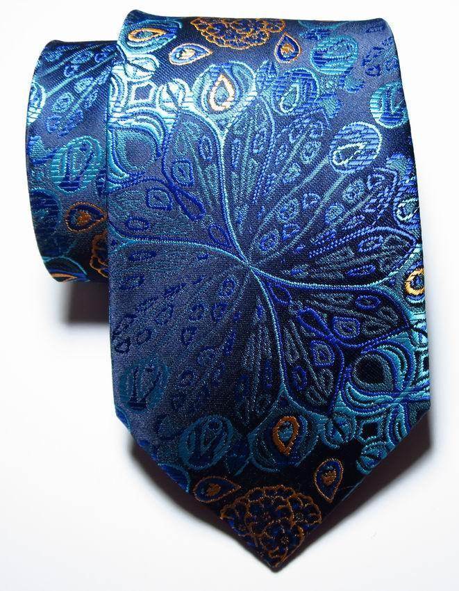 VacationGrabs silk paisley necktie in blue with intricate floral patterns for stylish menswear.