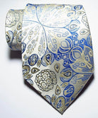 VacationGrabs silk paisley necktie featuring a blue and beige floral design for stylish men's accessories