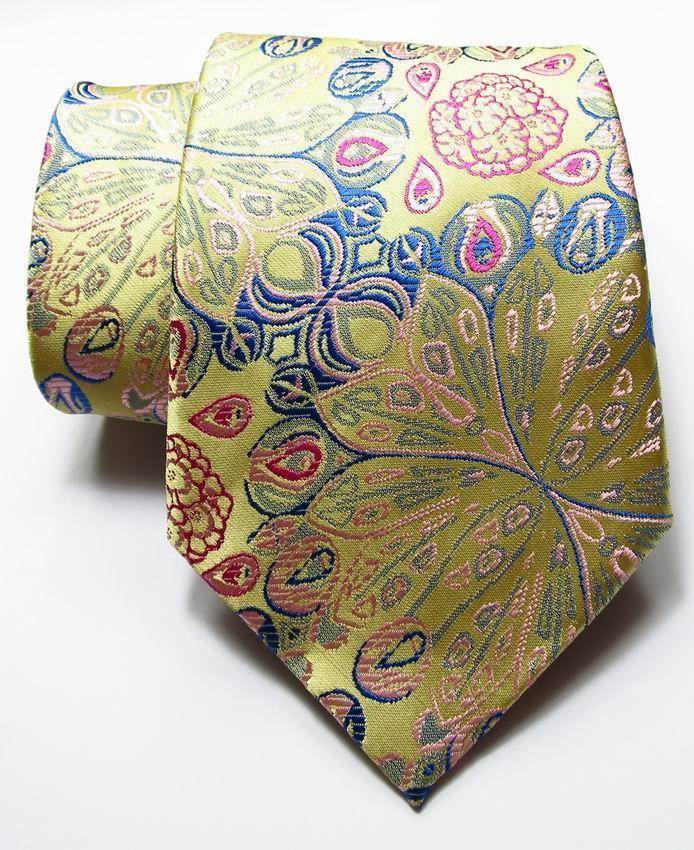 Elegant silk paisley necktie in yellow and multicolor floral design for stylish men's accessories