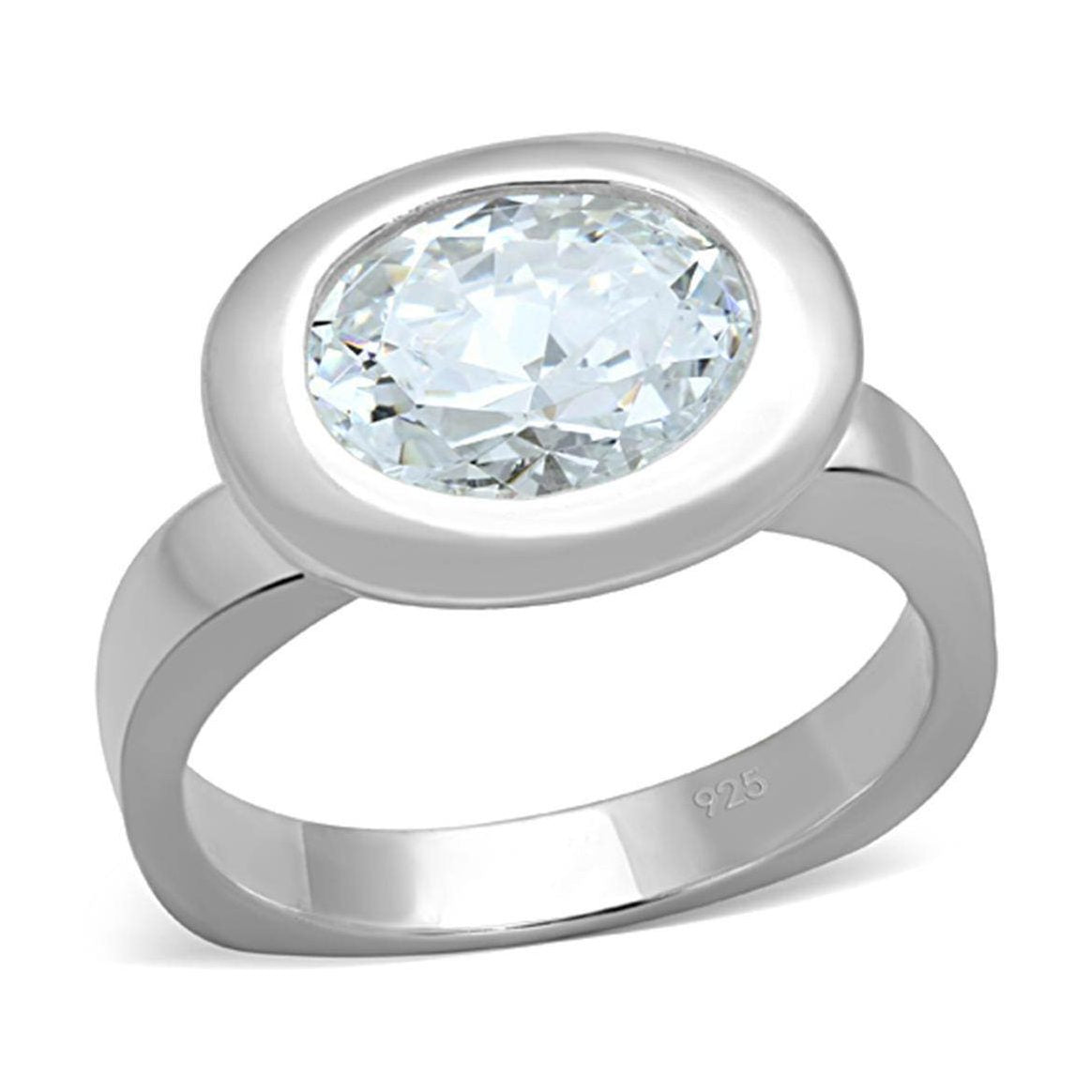 Elegant silver engagement ring for women featuring a sparkling oval-cut gemstone setting