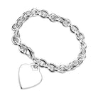 Silver heart charm bracelet for women with a classic link design and a secure clasp