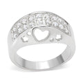 Silver heart ring for women with sparkling stones and heart cutout design