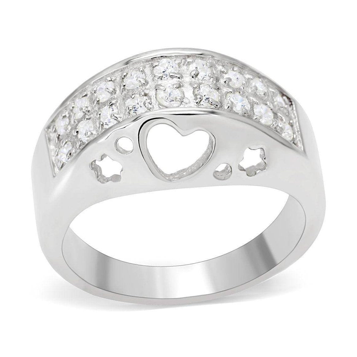 Silver heart ring for women with sparkling stones and heart cutout design