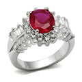 Elegant silver ring with red gemstone surrounded by sparkling stones for women's jewelry collection