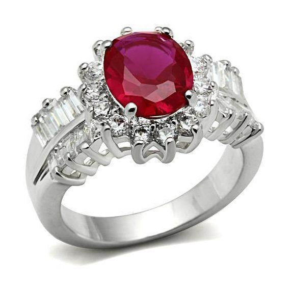 Elegant silver ring with red gemstone surrounded by sparkling stones for women's jewelry collection