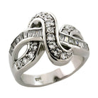 Elegant silver ring for women with crystals featuring a twisting design and sparkling accents