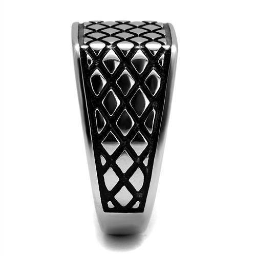 Stylish silver tone epoxy mens ring with a unique diamond pattern for modern fashion