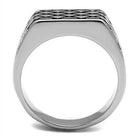 Silver tone epoxy mens ring with a sleek square design and textured surface for modern style