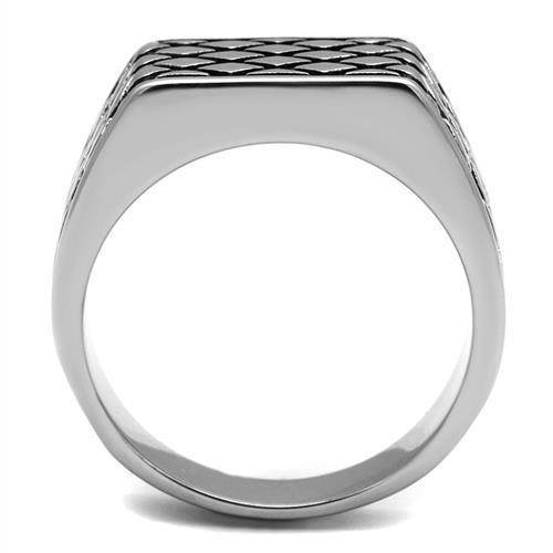 Silver tone epoxy mens ring with a sleek square design and textured surface for modern style