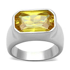 Stylish silver travel rings for women featuring a large yellow gemstone centerpiece