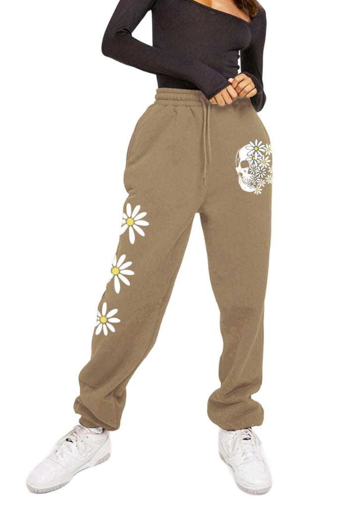 Women's Activewear Simply Love Simply Love Full Size Drawstring Flower & Skull Graphic Long Sweatpants
