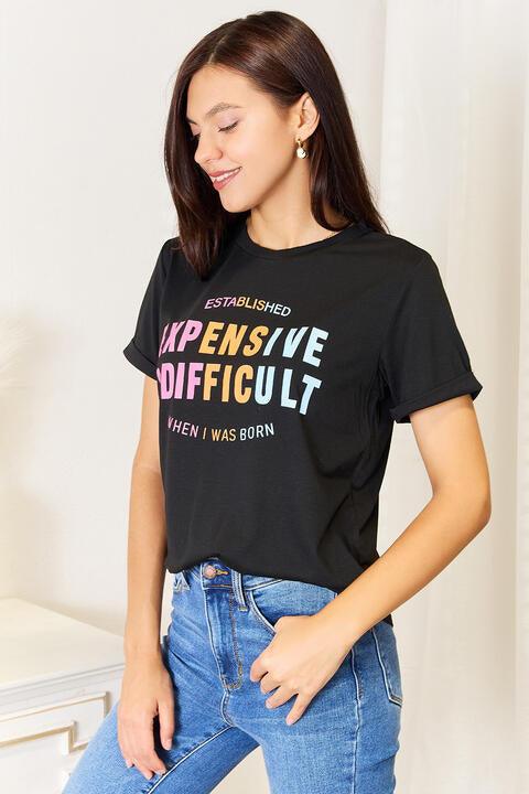 Women's Shirts Simply Love Slogan Graphic Cuffed Sleeve T-Shirt