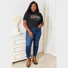 Simply Love tee in black featuring a colorful graphic design with a relaxed fit for women